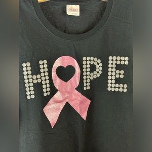 HOPE T-shirt for breast cancer awareness. Size 2XL. Black tee with pink ribbon.